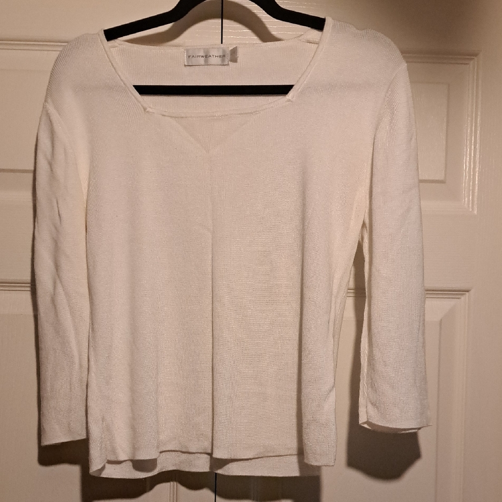 🕯Fairweather- White Squar-Neck Light Weight Womans Sweater Elegent & Classy